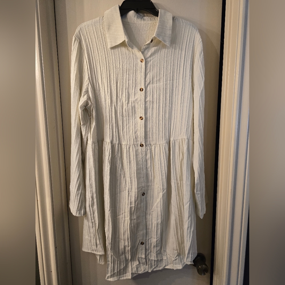 Cream Button-Up Mini Dress